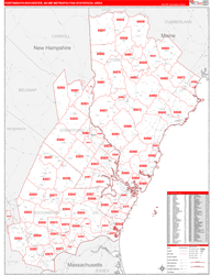 Portsmouth-Rochester Metro Area Wall Map Red Line Style 2024